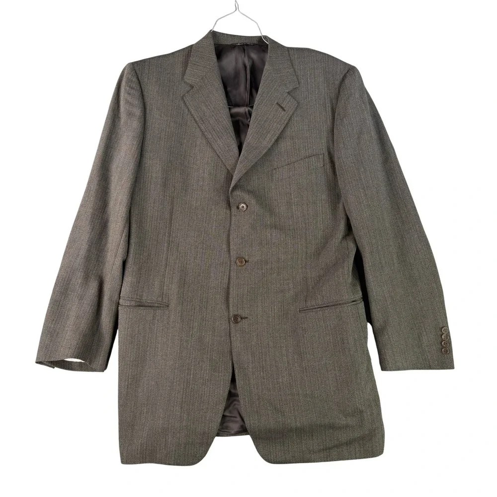 Canali Suit Men 56 XL Brown Wool 3-Button Pleated Cuffed‎ Made in Italy Birdseye
